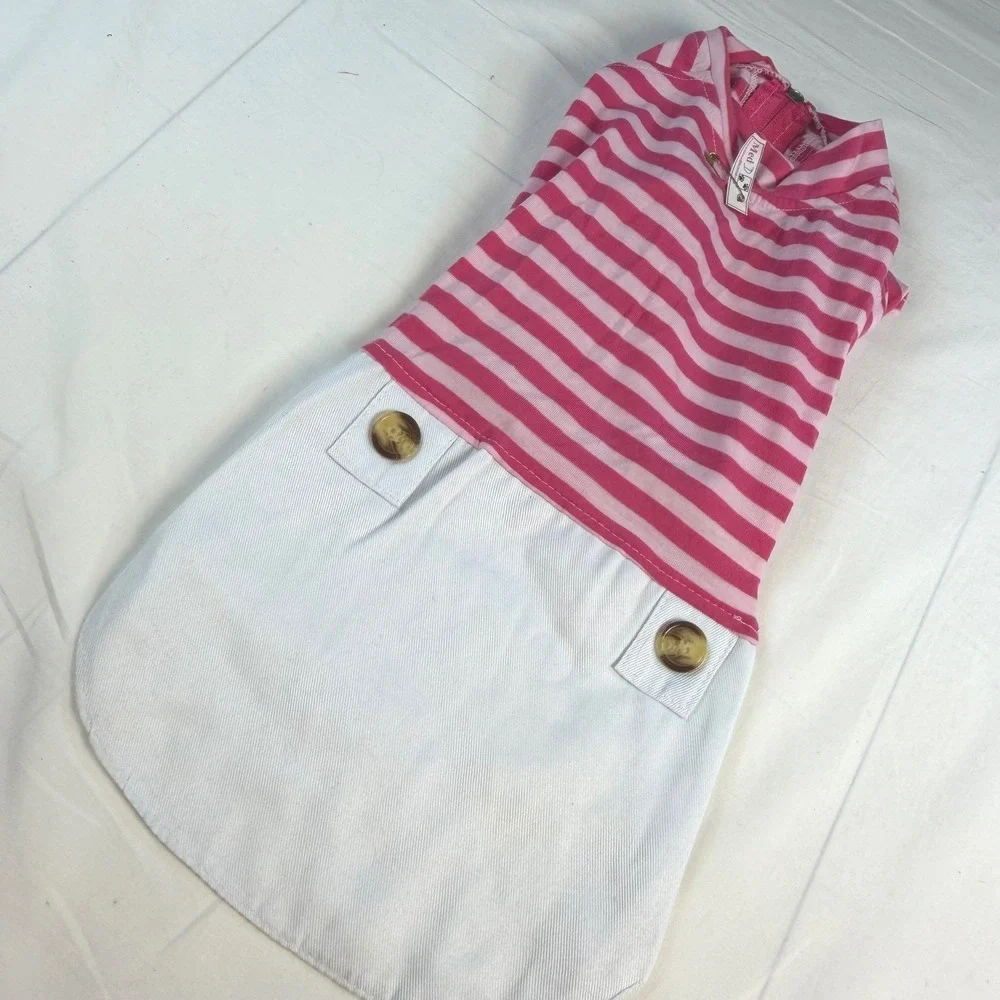 Boutique Dog Pet Dress Medium Pink White Striped Dog Clothes NWT